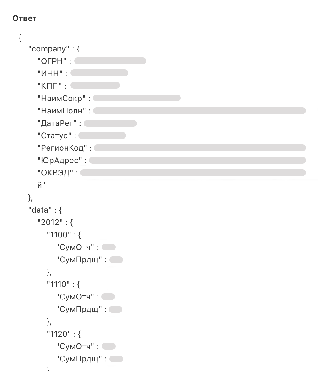 Ответ в формате JSON.